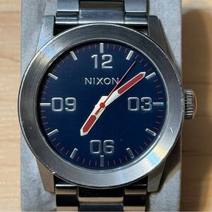 Nixon The Private In The Hot Zone NAVY Silver Men's Analog Surf Watch RUNS READ